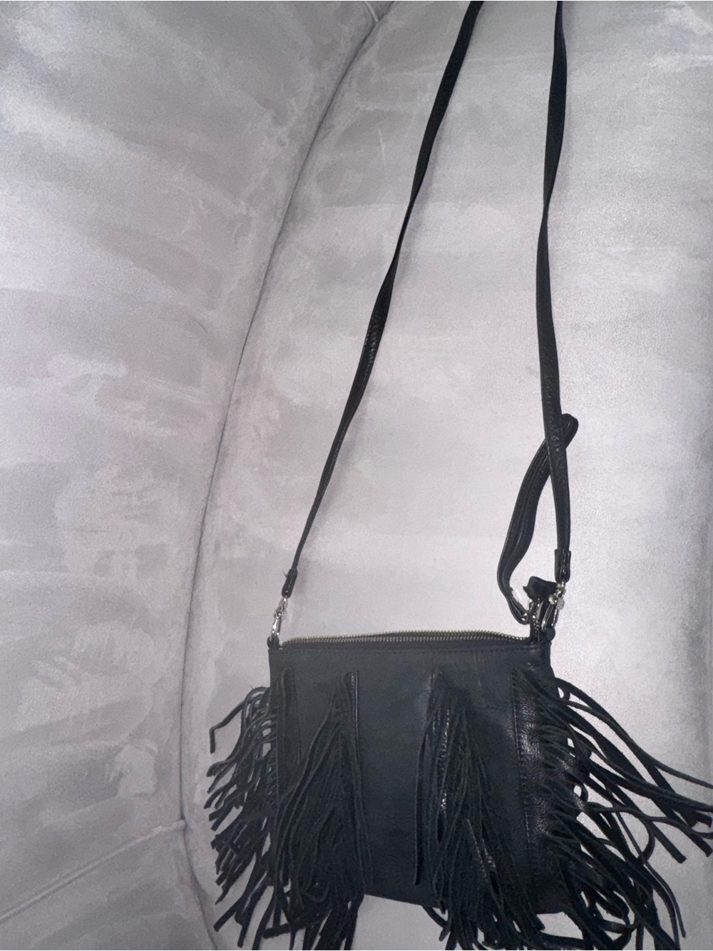 True Religion Black Leather Fringe Crossbody Shoulder Bag Y2K Boho